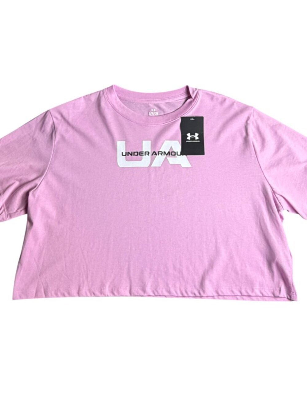 Under Armour Women's Size S Boxy Crop Top Short Sleeves Pink Logo Active Casual - Picture 2 of 8